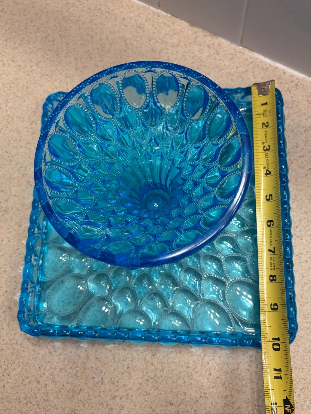 Vintage Fenton Blue Glass Compote & Tray
Set - Picture 2 of 13